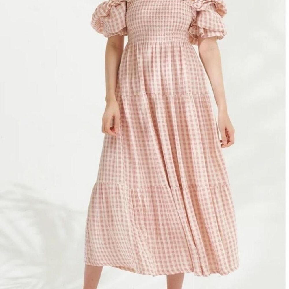 Nothing Fits But Kiko Rose Gingham Maternity Dress M Smocked Coquette Cottage